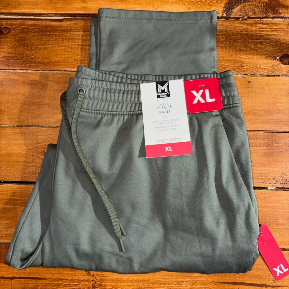 Member's Mark Fleece Pant‎ Mens XL Green Security Zipper Pocket NEW